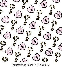doodle nice heart padlock and key background