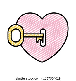 doodle nice heart padlock with key access inside