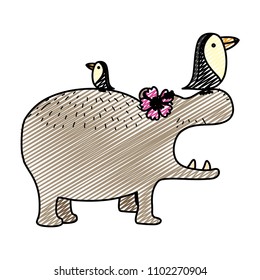 doodle nice hippopotamus and toucans wild animals