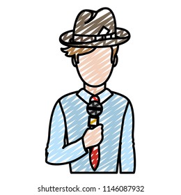 doodle nice journalist with hat and elegant clothes