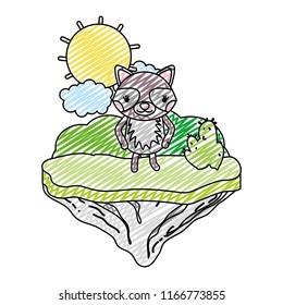 doodle nice raccoon animal in the float island