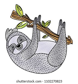 doodle nice sloth wild animal in the branch leaves