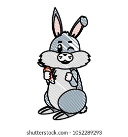 doodle nice wild rabbit animal with carrot vegetable
