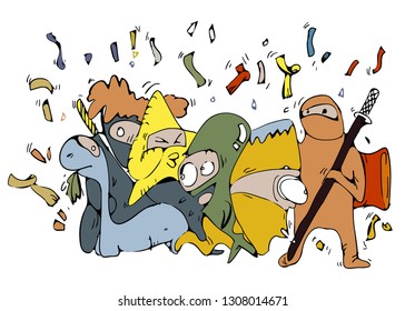doodle ninja in cartoon style vector