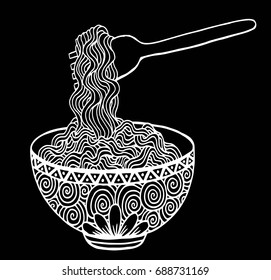 doodle Noodle at bowl and fork. hand drawing
