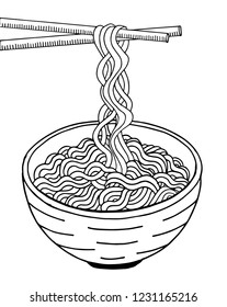 Doodle noodle at bowl and stick. hand drawing