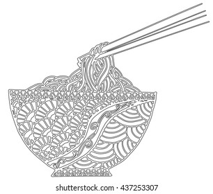 doodle Noodle at bowl and stick. hand drawing
