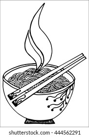 Doodle Noodle at bowl and stick. hand drawing