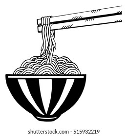 doodle Noodle at bowl and stick. hand drawing