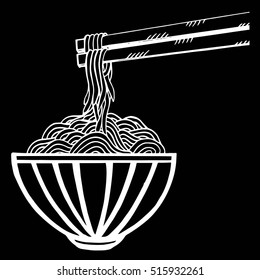 doodle Noodle at bowl and stick. hand drawing