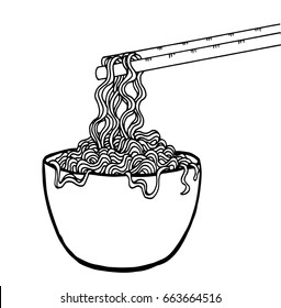 Doodle Noodle at bowl and stick. hand drawing