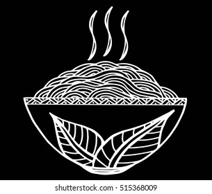 Doodle Noodle at bowl vector illustration. hand drawing