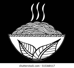 Doodle Noodle at bowl vector illustration. hand drawing