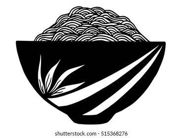 Doodle Noodle at bowl vector illustration. hand drawing