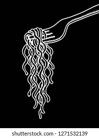 Doodle noodle at fork. hand drawing