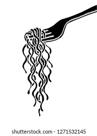 Doodle noodle at fork. hand drawing