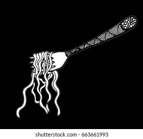 Doodle Noodle at fork. hand drawing
