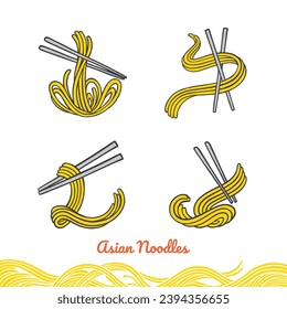 Doodle noodle logo, noodle chopsticks collection vector