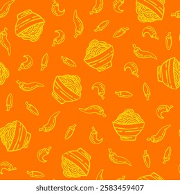 doodle Noodle pattern background. Japanese food line art pattern background. noodles theme pattern background.