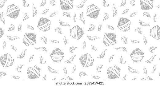 doodle Noodle pattern background. Japanese food line art pattern background. noodles theme pattern background.