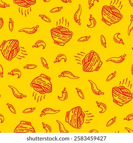 doodle Noodle pattern background. Japanese food line art pattern background. noodles theme pattern background.