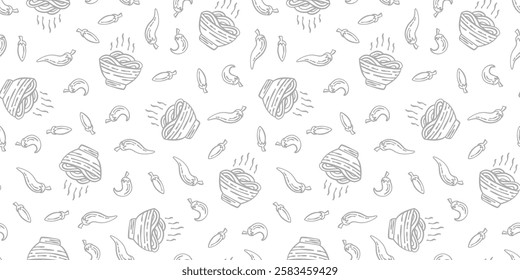 doodle Noodle pattern background. Japanese food line art pattern background. noodles theme pattern background.