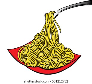 doodle Noodle at plate and fork. hand drawing