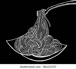 doodle Noodle at plate and fork. hand drawing