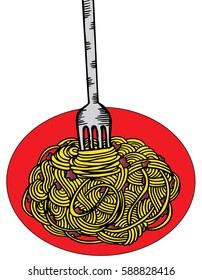 doodle Noodle at plate and fork hand drawing