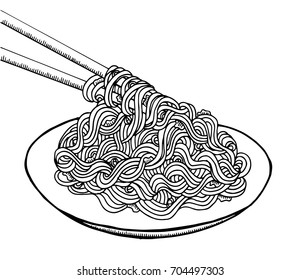 Doodle Noodle at plate. hand drawing