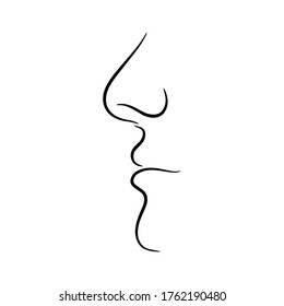 Doodle nose and lips icon isolated on white. Hand drawing line art. Outline human face. Sketch vectot stock illustration. EPS 10