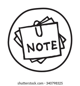 Doodle Note icon. Infographic symbol in a circle. Line art style graphic design element. Web button. Office supplies, taking notes concept.