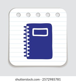 Doodle notebook icon hand drawn with blue pen on a notepaper