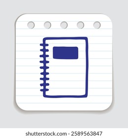 Doodle notebook icon hand drawn with blue pen on a notepaper