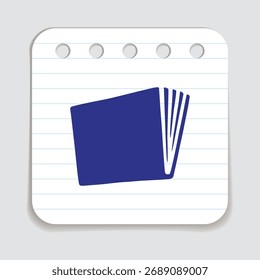 Doodle icono de cuaderno dibujado a mano con pluma azul en un papel de notas