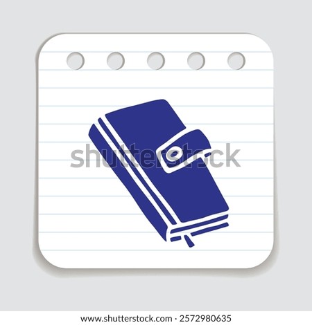 Doodle notebook icon hand drawn with blue pen on a notepaper