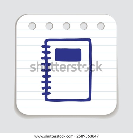 Doodle notebook icon hand drawn with blue pen on a notepaper