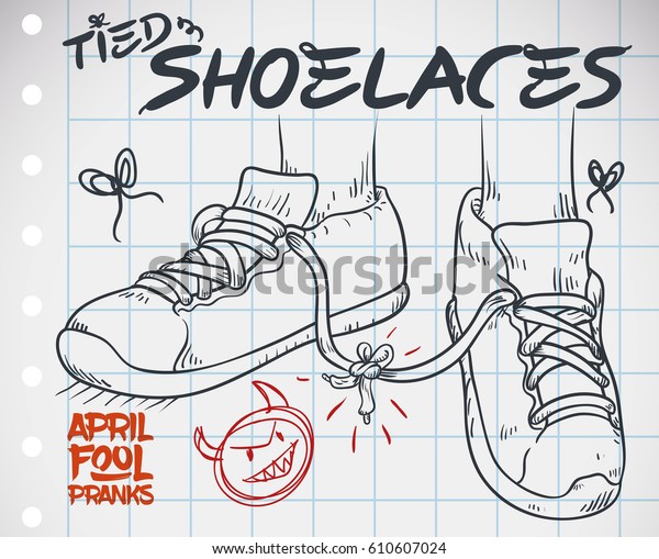 エイプリルフールズの日に 面白いいたずらをしたノートに落書き 靴ひもが悪い のベクター画像素材 ロイヤリティフリー
