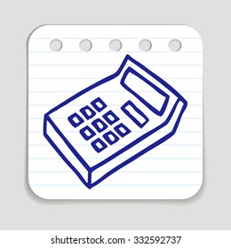 Doodle Notepad icon. Blue pen hand drawn infographic symbol on a notepaper piece. Line art style graphic design element. Web button with shadow. Office supplies, taking notes concept.