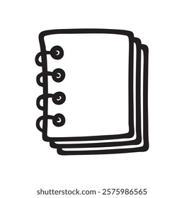 Doodle Notepad icon hand drawn with black line in freehand style