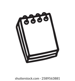 Doodle Notepad icon hand drawn with black line in freehand style