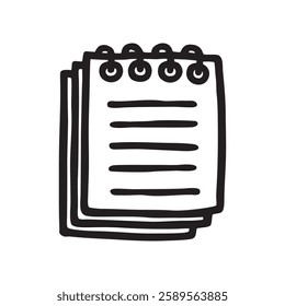 Doodle Notepad icon hand drawn with black line in freehand style