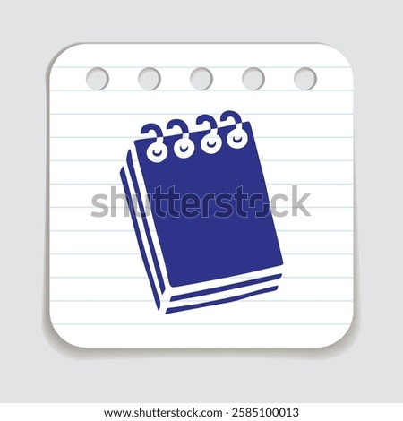 Doodle notepad icon hand drawn with blue pen on a notepaper in freehand style