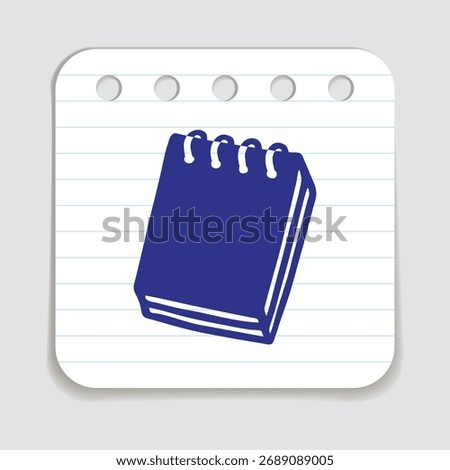 Doodle notepad icon hand drawn with blue pen on a notepaper in freehand style