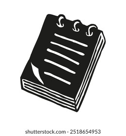 Doodle icono del Bloc de notas dibujado a mano con pluma de tinta. Elemento de Diseño gráfico de estilo plano aislado sobre fondo blanco. Ilustración vectorial