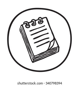 Doodle Notepad icon. Infographic symbol in a circle. Line art style graphic design element. Vector illustration isolated on white background