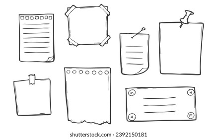 Doodle notepaper sketch icons in vector isolated on white background