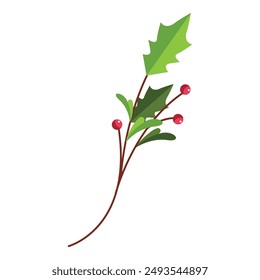 doodle nothern plant with red berries Hand drawn Christmas witner.