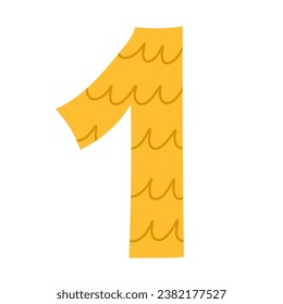 Doodle number one symbol for kids. Leaning numbers for preschool. Colorful number 1 in cartoon style. Vector illustration