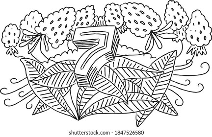 Doodle number outline on floral background